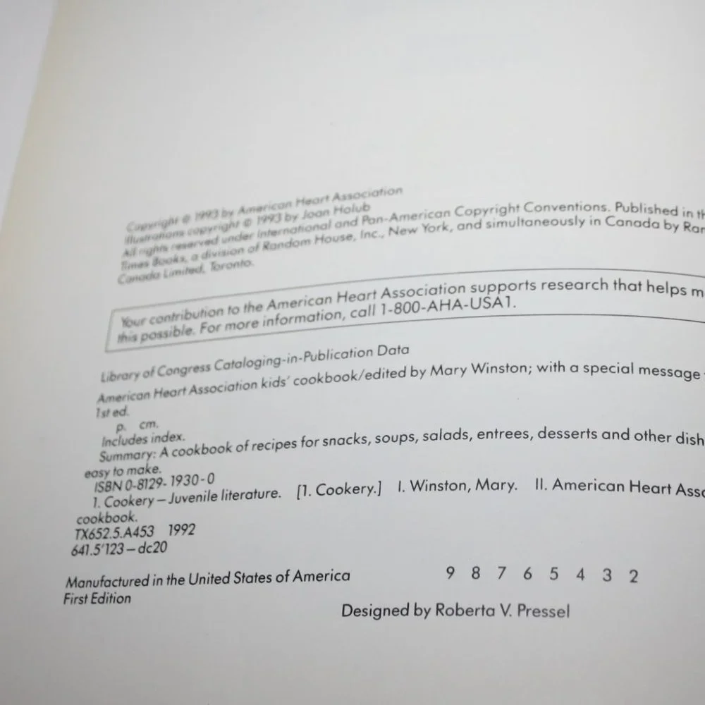 1993 Kids' Cookbook American Heart Association (BL)